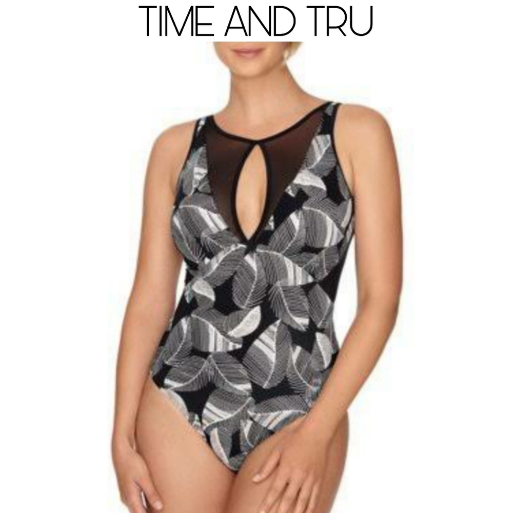 Time and Tru Black and White One Piece Swi…